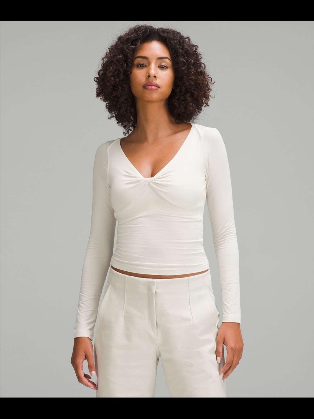 Lululemon Modal-Silk Blend V-Neck Long-Sleeve Shirt Size Medium Color Bone NWT